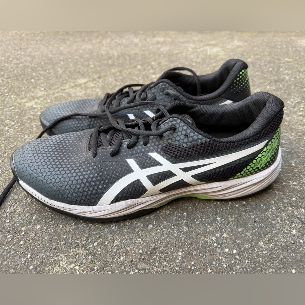 ASICS Men's Black and White Athletic Shoes with Green Accents